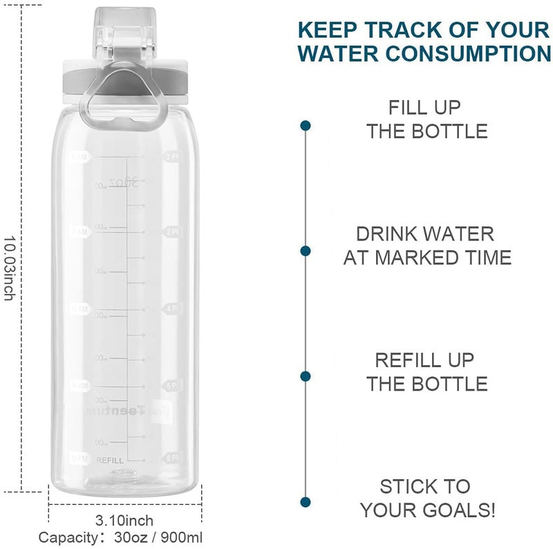 Teentumn 30oz Sport Water Bottle with Time Markers, Large Durable Gym Plastic Bottle Tritan BPA Free for Fitness, School, Outdoor Enthusiasts, Leakproof Clear (Pack of 1) - Image 2